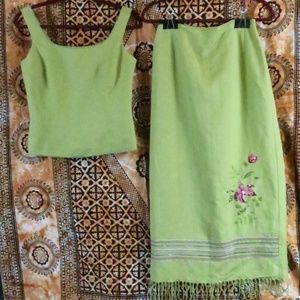 Jessica Howard Skirt Set 8 Green Beaded Sequins